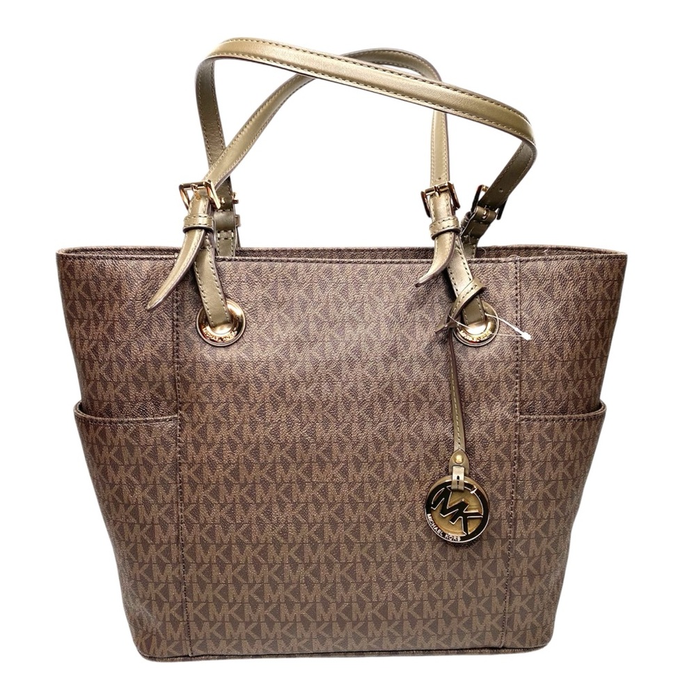 NEW Michael Michael Kors Jet Set East West Tote Signature Brown/ Olive Handbag